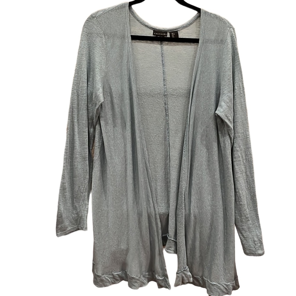 Tahari, 100% soft Linen, Relaxed fit, open front cardigan. Used good condition